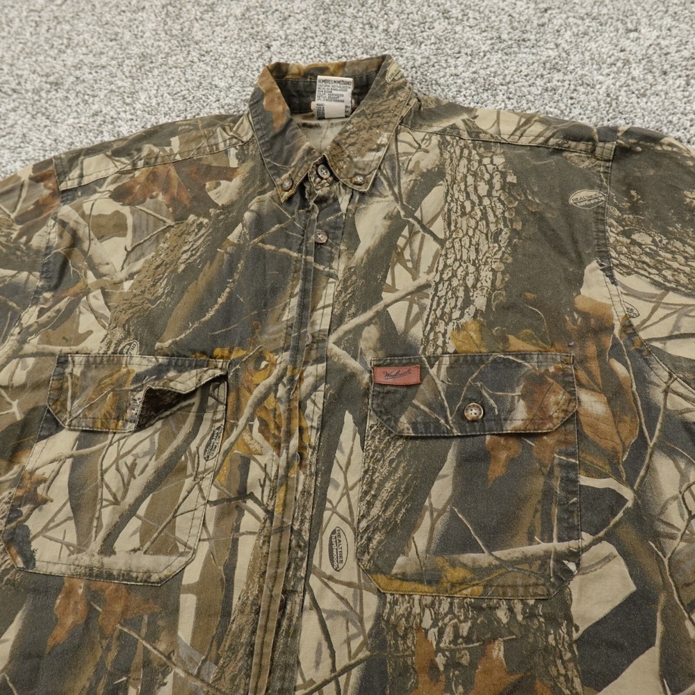 VTG Woolrich Shirt Mens M Brown‎ Green Realtree Hardwoods Camo Button Up Hunting